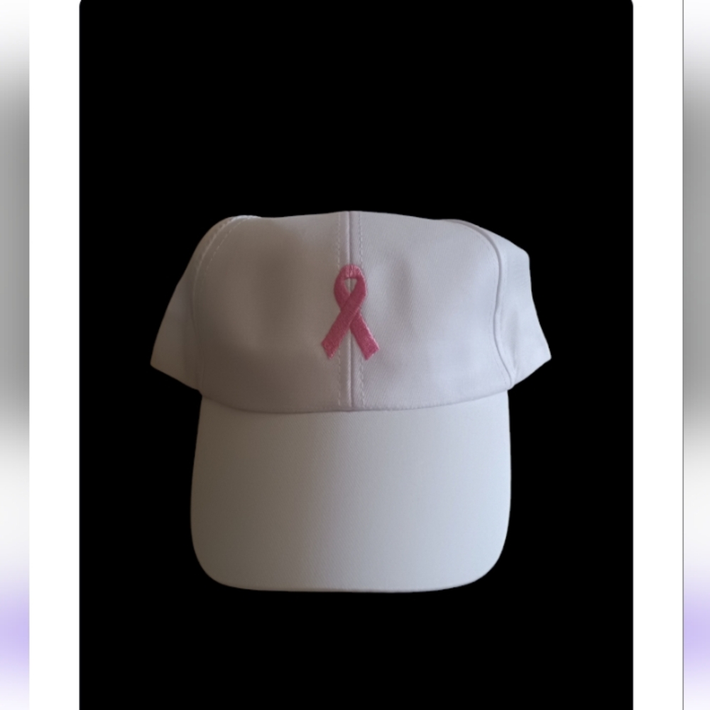 Women's Breast Cancer Awareness Baseball Cap White & Pink Ribbon Embroidery NWT